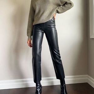 Aritzia Wilfred Melina Leather Pants - Black Cropped